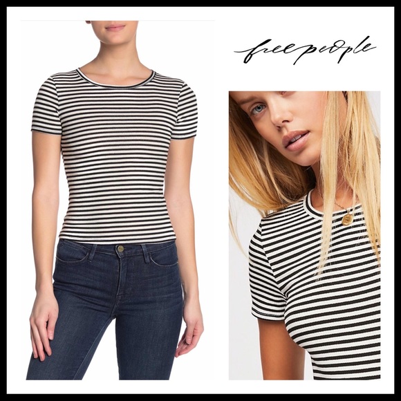 FREE PEOPLE BOHO STRIPE TEE RIB KNIT TOP A2C - Picture 12 of 16